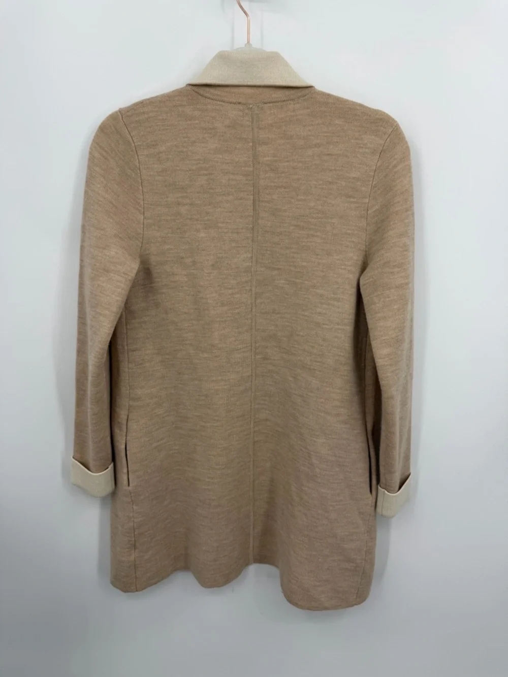 Talbots Pure Merino Wool Ivory Knit Open Long Line Cardigan Sweater SP Petite Sm
